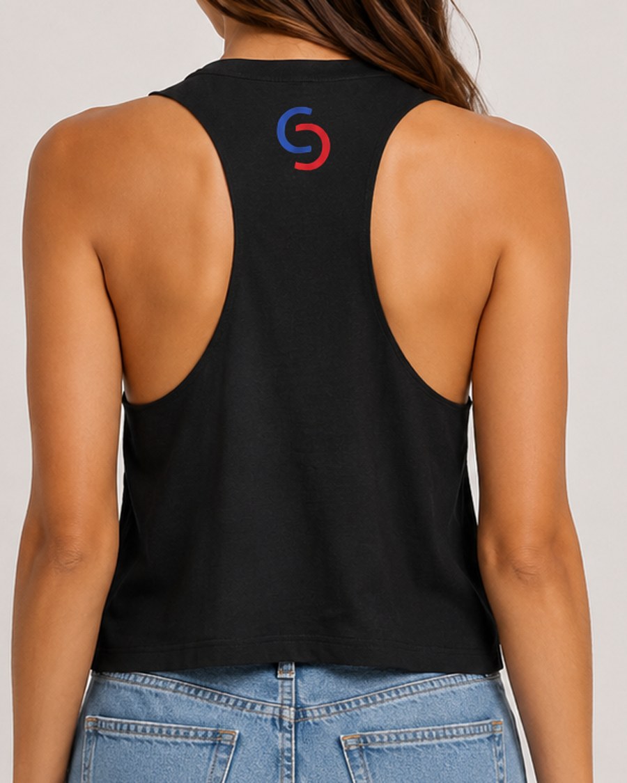 Women's Racerback Crop Tank worn, back